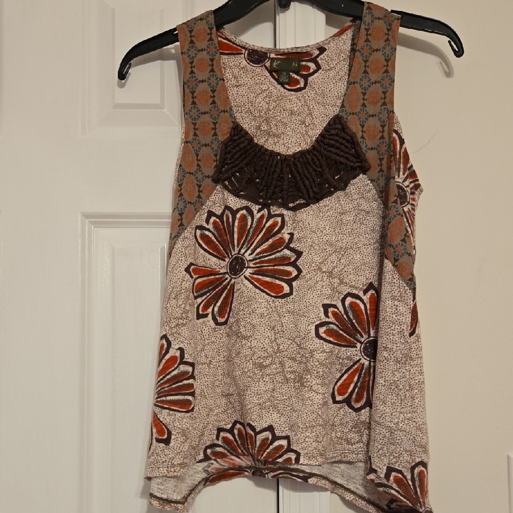 Fei for Anthropologie Floral Sleeveless Top - Brown and Orange